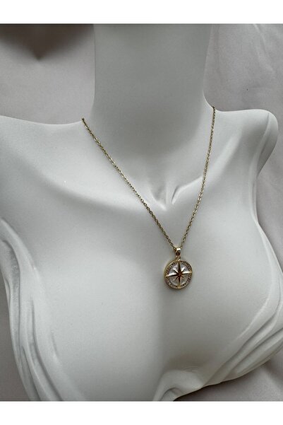 Luseda Kadın Sedefli Pusula Tasarımlı 40+5CM Ayarlanabilir Gold Renk Kararmaz...