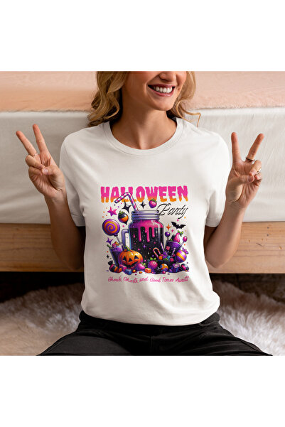 MAGORS تي شيرت نسائي قطني برقبة دائرية وطباعة قياسية لحفلات الهالوين