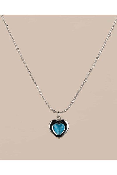 Portakal Esintisi قلادة فولوريا من حجر الأوبال على شكل قلب من الفولاذ