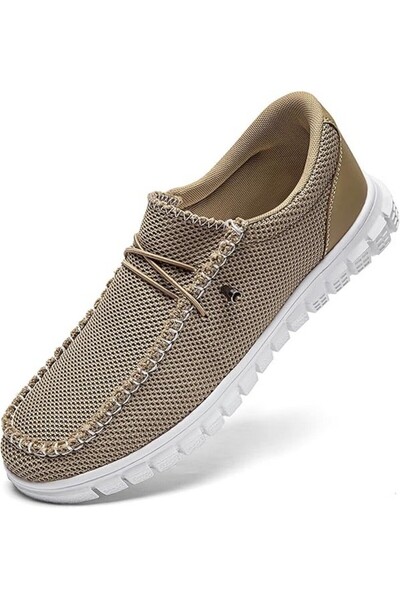 JUEQIBAA Men's breathable casual mesh loafers, khaki, size 41,