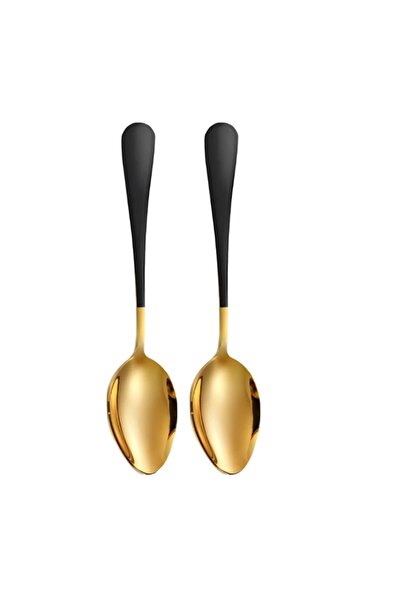 PUFO Set of 2 Luxury dessert, fruit, tea serving spoons, steel, 12 cm, gold/black