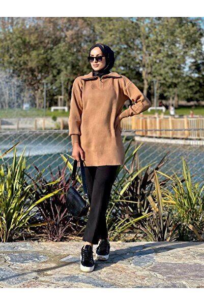 Nergis Neva Butik New season collar zippered knitwear tunic