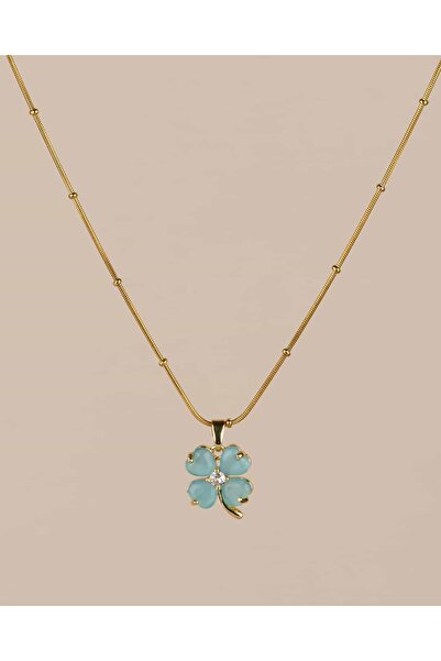 Portakal Esintisi قلادة من الفولاذ على شكل زهرة من حجر الأوبال الأزرق من إلفورا