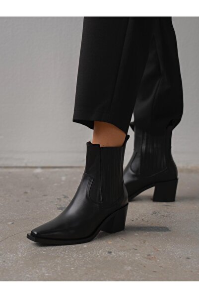 ECENİN BUTİĞİ Rudy Siyah Hakiki Deri Kadın Bot