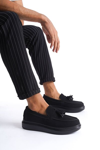 Zapatos SLW154 Blaze Bağcıksız Püsküllü Süet Erkek Günlük Spor Klasik Ayakkabı SST - Siyah