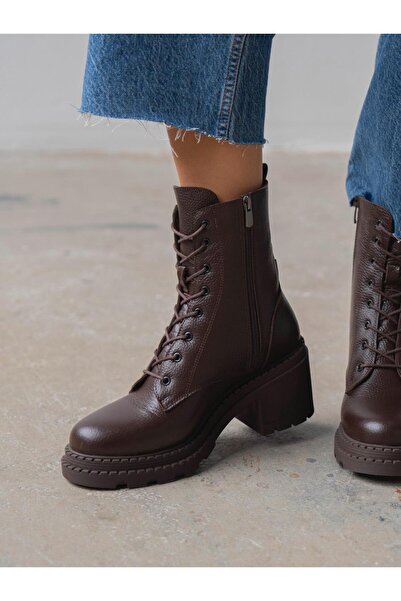 ECENİN BUTİĞİ Nokka Kahve Hakiki Deri Kadın Bot