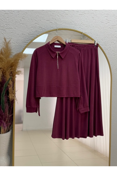 BENAHOLL طقم تنورة من قماش البيكيه مع سحاب نصفي وتجعيدات جانبية من كابينا - A...