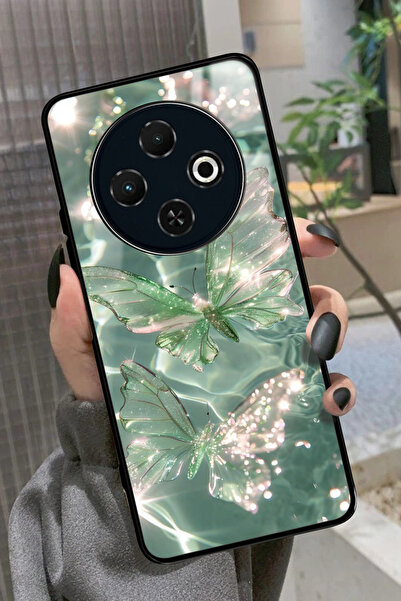 TECNO Spark 30C Uyumlu Yeşil Kelebek Tasarımlı Glossy Premium Kılıf