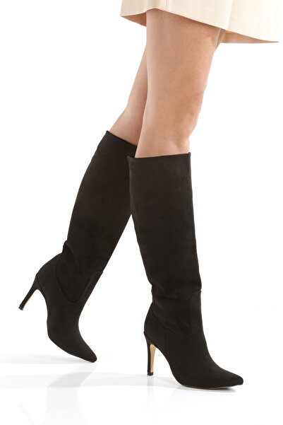 Ayakkabı Podyumum حذاء ''ياسمين'' أسود من الجلد السويدي بمقدمة مدببة وكعب رفي...