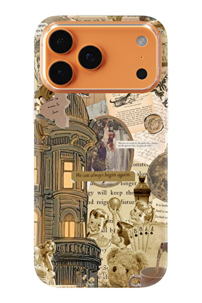 moonset Iphone 17 PRO MAX Uyumlu Vintage Kolaj Tasarımlı Baskılı Şeffaf Telefon Kılıfı