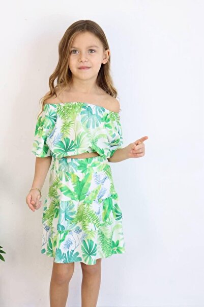 TR Girl's Green Leaf Crop Skirt Set (6-C)