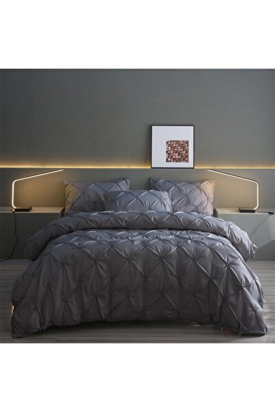 MIULEE Bed Linen Set from Satin, 155 x 220 cm, + 2 Pillowcases 80 x 80 cm, Dark Gray - CN