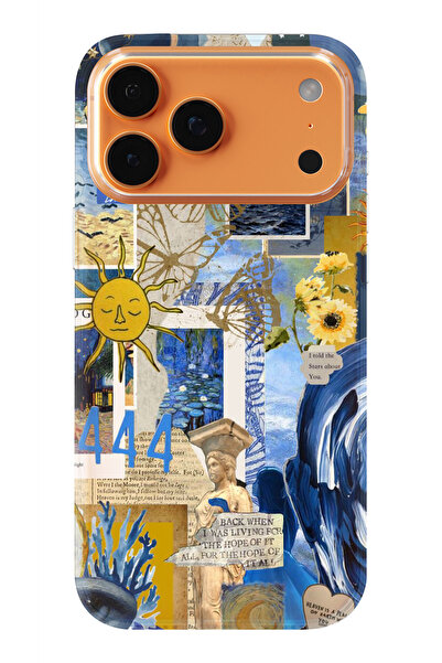 moonset Iphone 17 PRO MAX Uyumlu Mavi Kolaj Tasarımlı Baskılı Şeffaf Telefon ...