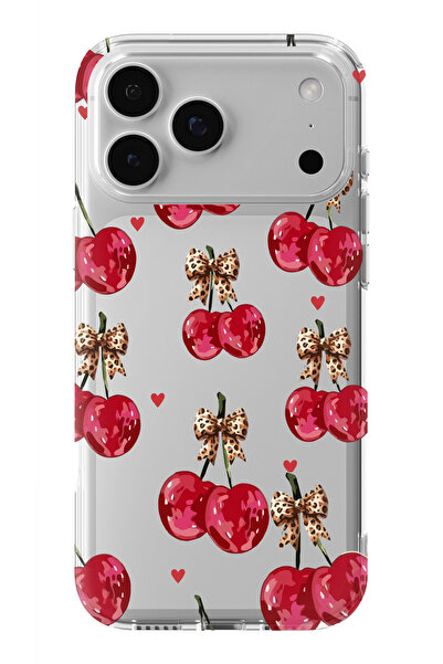 moonset Iphone 17 Pro Uyumlu Kiraz Tasarımlı Baskılı Şeffaf Telefon Kılıfı