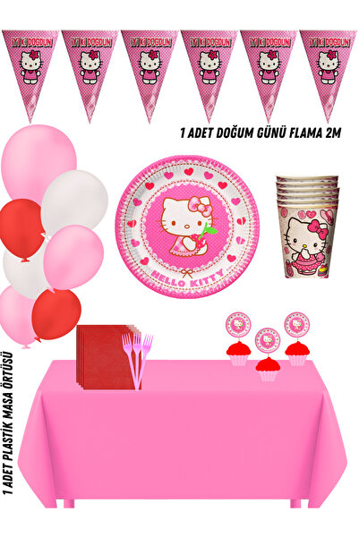 HAPPYLOOPPARTY Hello Kitty 16 Kişilik Doğum Günü Parti Süsleri Seti