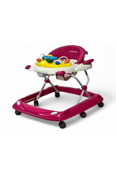 ALBADER Baby Walker with Adjustable Height, Foldable Walker, Cushioned Seat, MAMALOVE Baby Walking Trainer