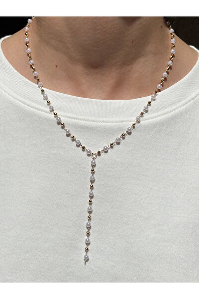 Eylülün Takısı Women's Gold Color Pearl Bead Y Necklace