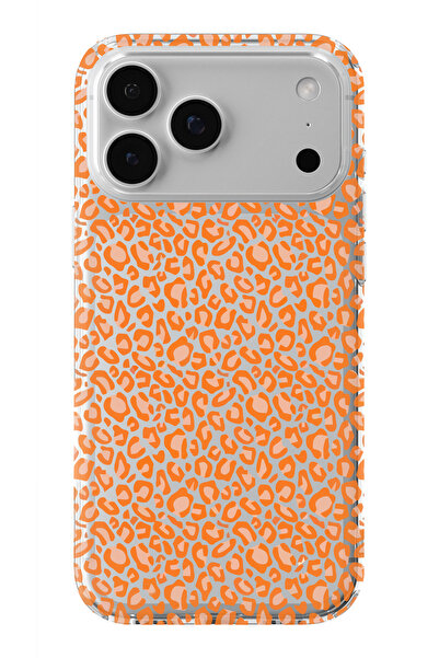 moonset Iphone 17 PRO MAX Uyumlu Turuncu Leopar Tasarımlı Baskılı Şeffaf Tele...