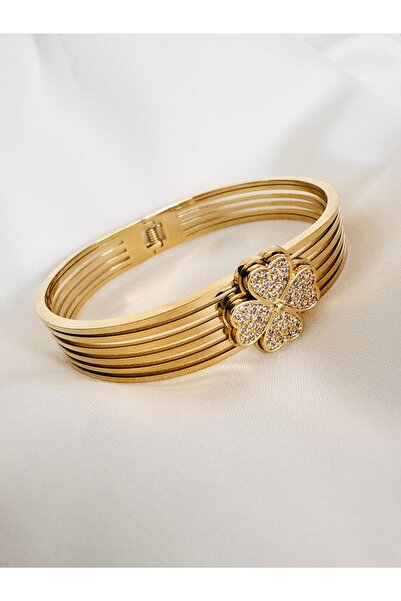 DEVİ fashion سوار مغناطيسي من الفولاذ الذهبي على شكل ورقة البرسيم للحظ والحظ ...