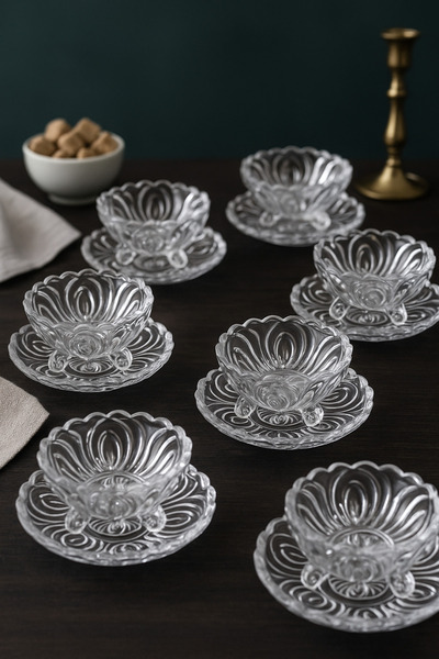 grandora 12 Parça Cam Dondurmalık, Tatlı ve Çerezlik Kase Seti (6 Kase + 6 Ta...