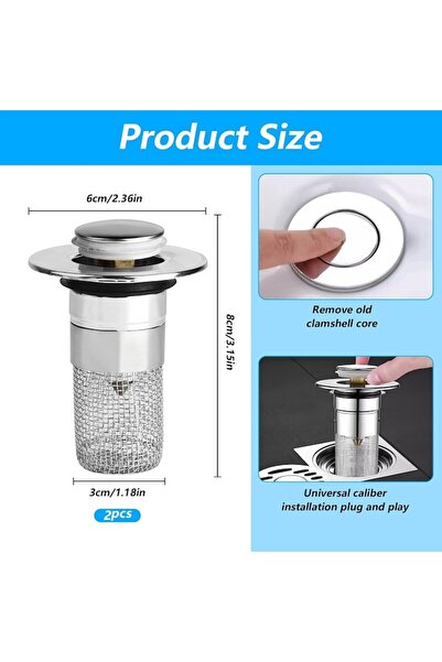 KATLION Set 2 Ventile Lavoara, Filtru Universal pentru Baie/Bucatarie, Design Anti-Blocare, Anti-Miros, 33-4