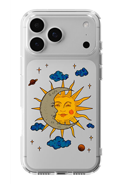 moonset Iphone 17 PRO MAX Uyumlu Ay Güneş ve Gezegen Tasarımlı Baskılı Şeffaf...