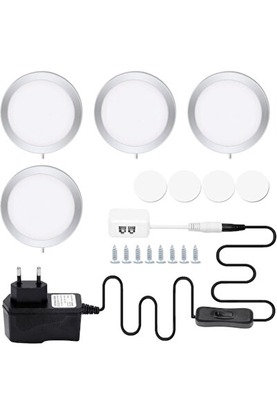 Lightome Set of 4 LED Spotlights, Adhesive Mount, Plug-in Power, 2.5W - CN