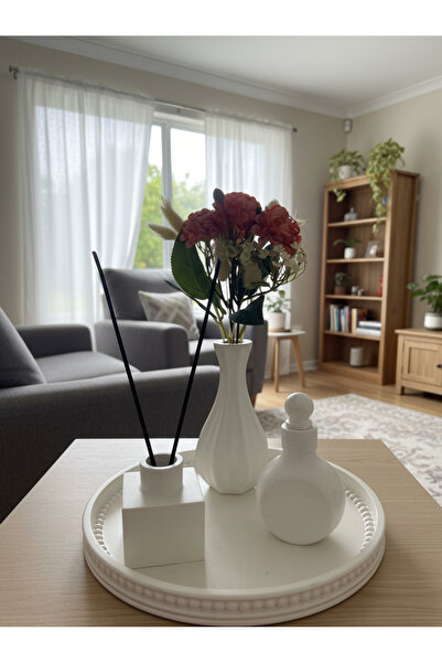 yansı home Dekoratif Vazo & Tütsülük , Amber kokulu & Tepsi Seti (Çiçek Dahil...
