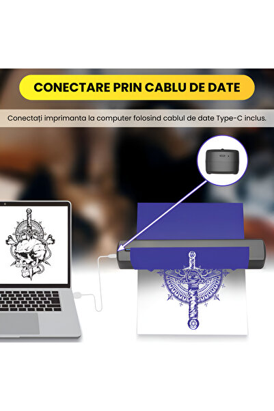 OEM Imprimanta Termica Portabila Profesionala pentru Tatuaje, Usoara, Rapida, cu Bluetooth si USB