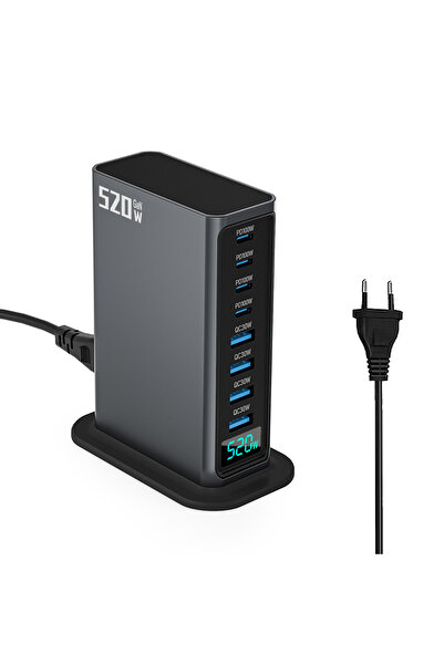 OEM Încărcător rapid, 8 porturi USB și Type-C, universal, compatibil cu telefon, laptop, tabletă, negru