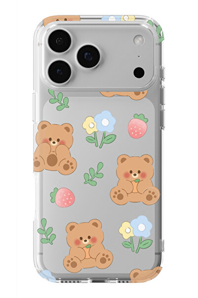 moonset Iphone 17 PRO MAX Uyumlu Sevimli Ayıcık Tasarımlı Baskılı Şeffaf Tele...