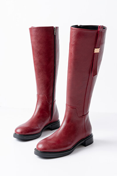 SEEM & BE Rosalyn Fermuarlı Gold Aksesuarlı Bordo Çizme