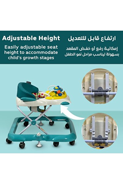 ALBADER Baby Walker for Newborns with Removable Play Table, Foldable 8-Wheel with Safety Brakes, MAMALOVE