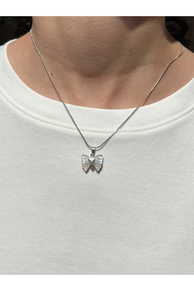 Eylülün Takısı Women's Silver Color Bow Necklace