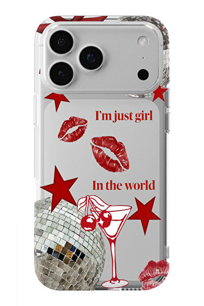 moonset Iphone 17 PRO MAX Uyumlu Im Just Girl Tasarımlı Baskılı Şeffaf Telefo...