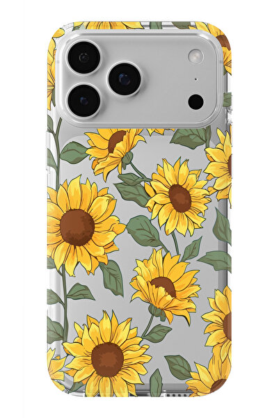 moonset Iphone 17 PRO MAX Uyumlu Ay Çiçeği Tasarımlı Baskılı Şeffaf Telefon K...