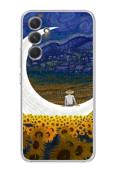 moonset Samsung Galaxy S25 FE Uyumlu Van Gogh Tasarımlı Baskılı Şeffaf Telefo...