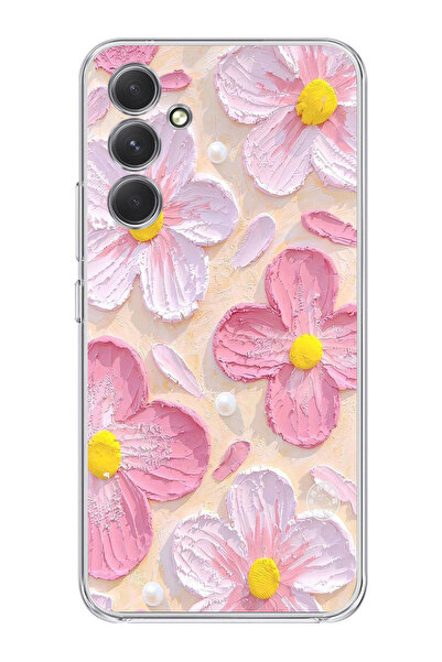 moonset Samsung Galaxy A17 Uyumlu Pastel Çiçek Tasarımlı Baskılı Şeffaf Telefon Kılıfı