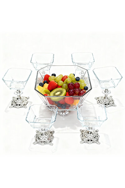 Elta Collection Karen 7 Parça Döküm Gümüş Ayaklı Sunumluk Seti Magnolia