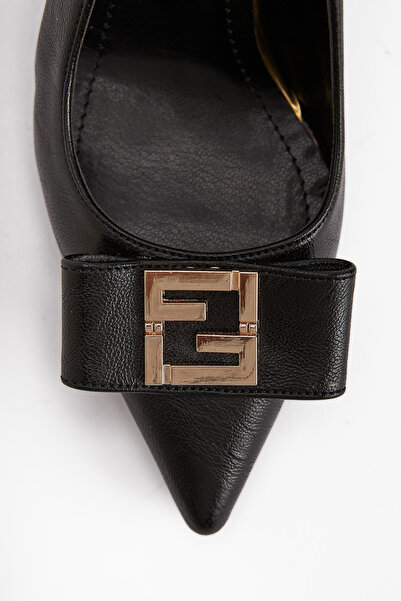 Limoya Melly Black Buckle Thick Heeled Women's Shoes