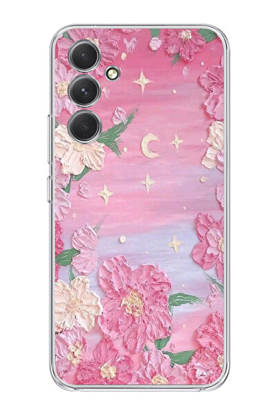 moonset Samsung Galaxy S25 Uyumlu Pastel Çiçekler Tasarımlı Baskılı Şeffaf Te...