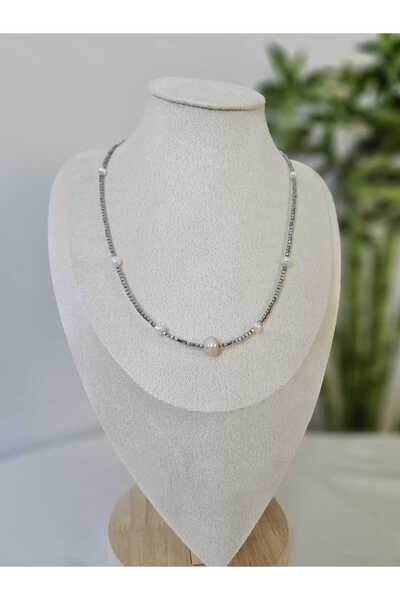 İNCİORA JEWELRY Gerçek Doğal Barok İnci Hematit Taşlı Kolye