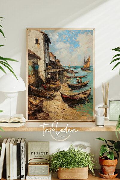 tablodea Pictură cu efect de vopsea în ulei, cu tematică de oraș de pescari d...