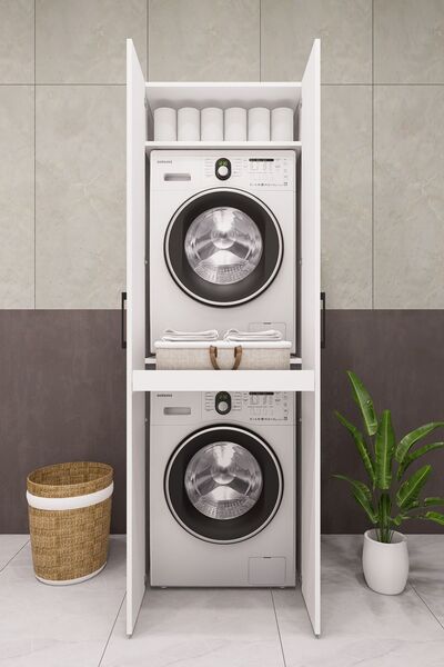 DEMİRBAL MOBİLYA Mdf Çamaşır Makinesi ve Kurutma Makinesi Dolabı 210 Kapaklı