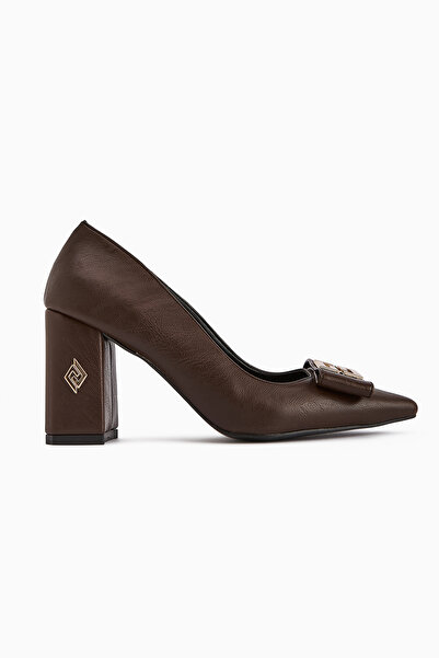 Limoya Melly Brown Buckle Thick Heeled Women's Shoes
