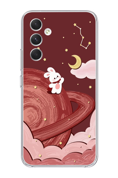 moonset Samsung Galaxy S25 Uyumlu Sevimli Tavşan Tasarımlı Baskılı Şeffaf Tel...
