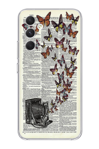 moonset Samsung Galaxy S25 FE Uyumlu Vintage Kelebek Tasarımlı Baskılı Şeffaf...