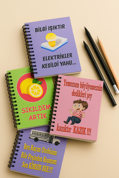 Janissary 4 Adet Çizgili Not Defteri Seti 50 Sayfa, Hediyelik Defter, Cep Boy