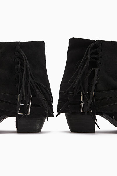 Limoya Elis Siyah Süet Tokalı Kadın Kovboy Western Bot