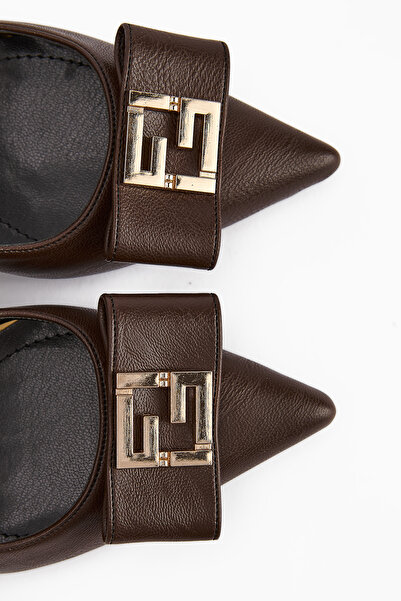 Limoya Melly Brown Buckle Thick Heeled Women's Shoes